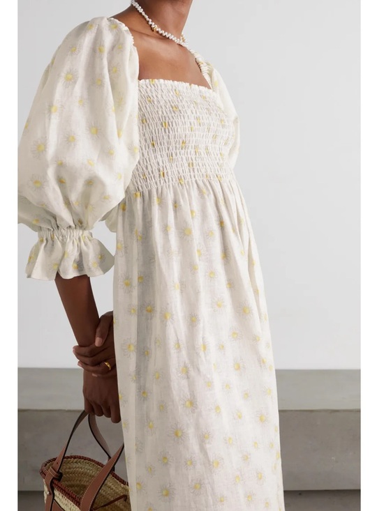 Sleeper Dresses & Skirts - Sleeper Atlanta Off The Shoulder Linen Midi Dress Daisy Medium
